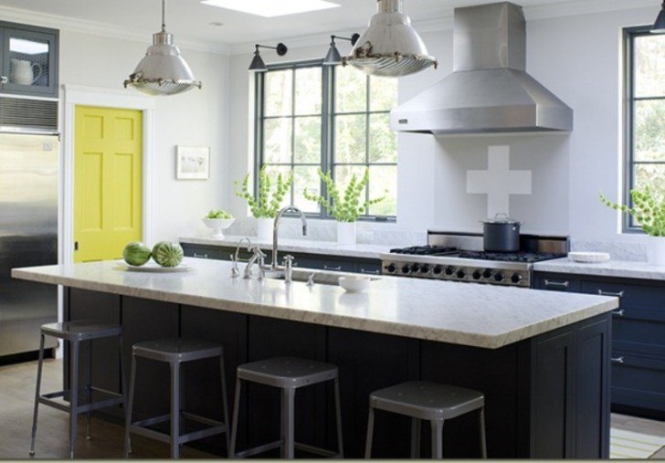 Kitchen:Outstanding Modern Grey Kitchen Design Ideas By Jeanne Rapone Grey Stool Modern Appliances Wood Floor Marble Countertop White Grey Cabinet Kitchen Design Ideas Decor Furniture Modern Island Design 