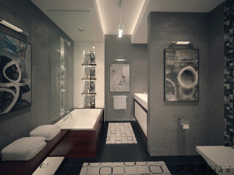 grey tiled bathroom design ideas for small bathroom