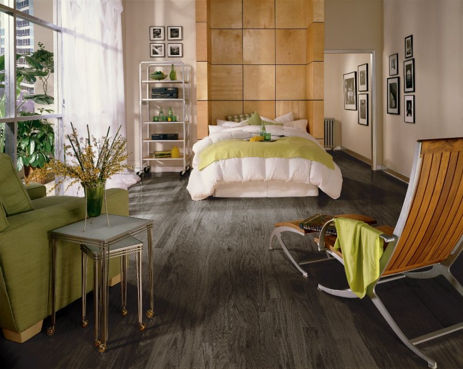 Modern Grey Wood Floor Bedroom Ideas for Large Space