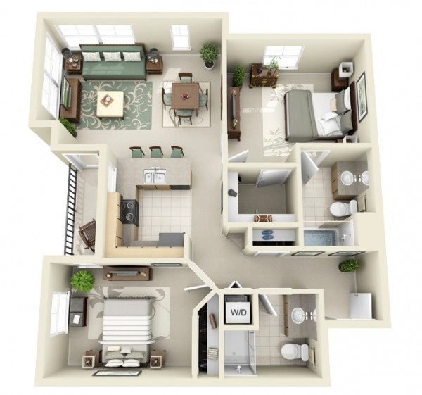 Two bedroom house plans by Crescent Ninth Street and