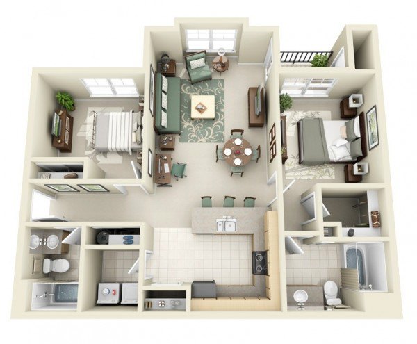feel of this contemporary two bedroom