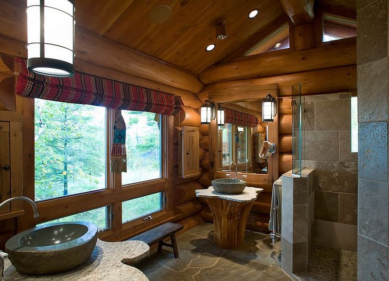 Wood Paneled Rustic Bathroom