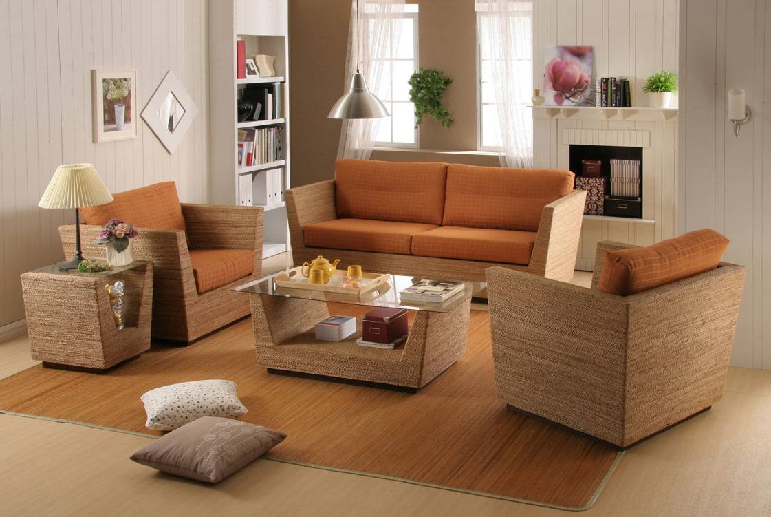 wood and metallic living room furniture