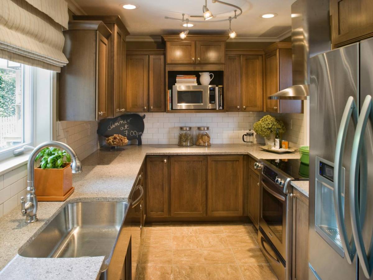 kitchen galley hgtv small makeovers lighting remodel kitchens room remodeling cabinets designs living looks light remodels brown before examples very