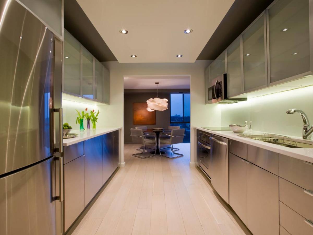 modern galley kitchen lighting