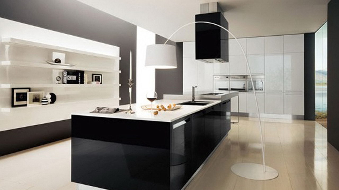 White Gloss Kitchens with black