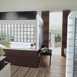 small bathroom designs with shower and tub and glass block wall