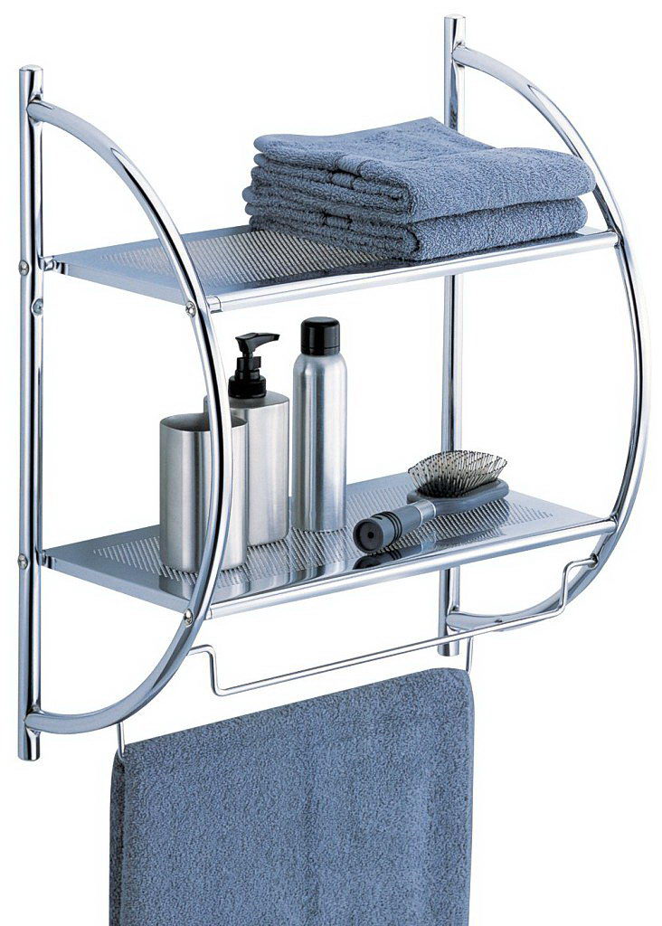 metallic bathroom towel storage shelf