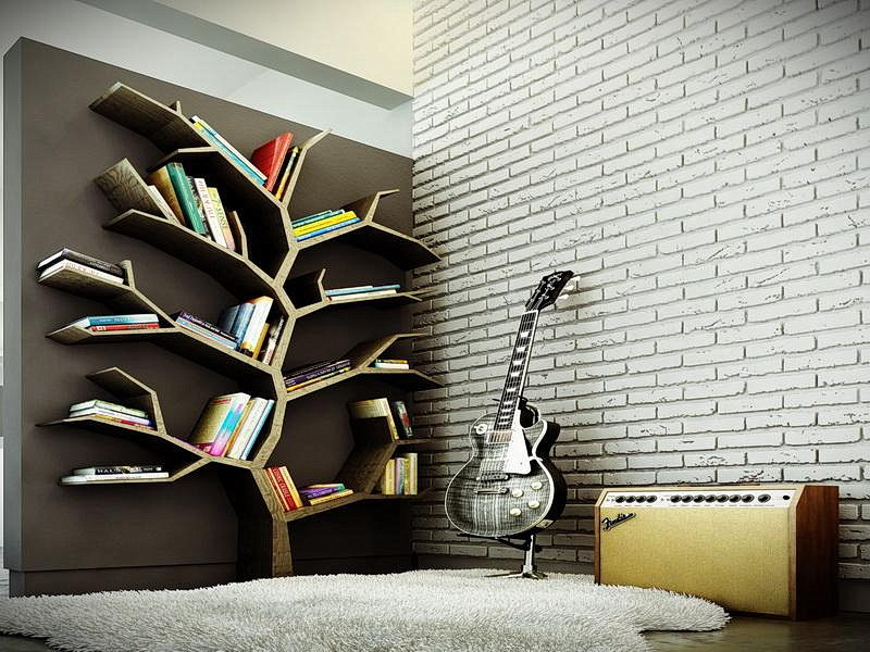 Modern Bookcase As Tree Interior Design Inspirations