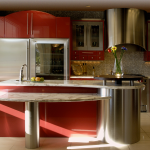 big red kitchen cabinets