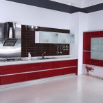 black white and red kitchen