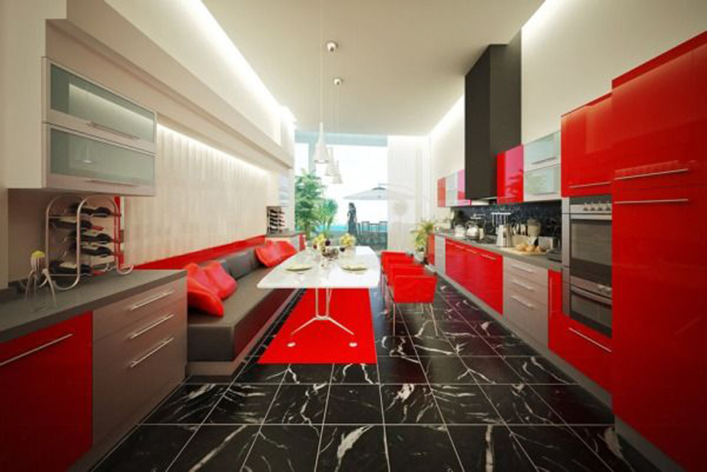 red and cream kitchen