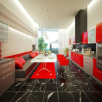 red and cream kitchen