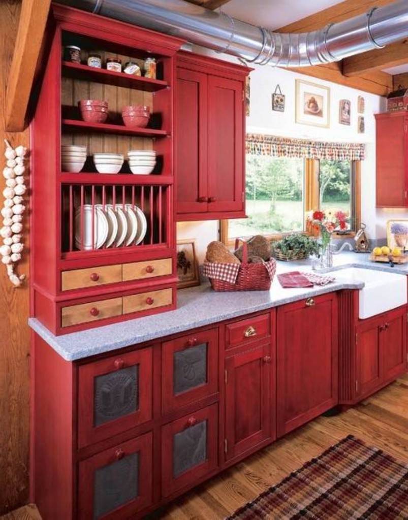 red kitchen units