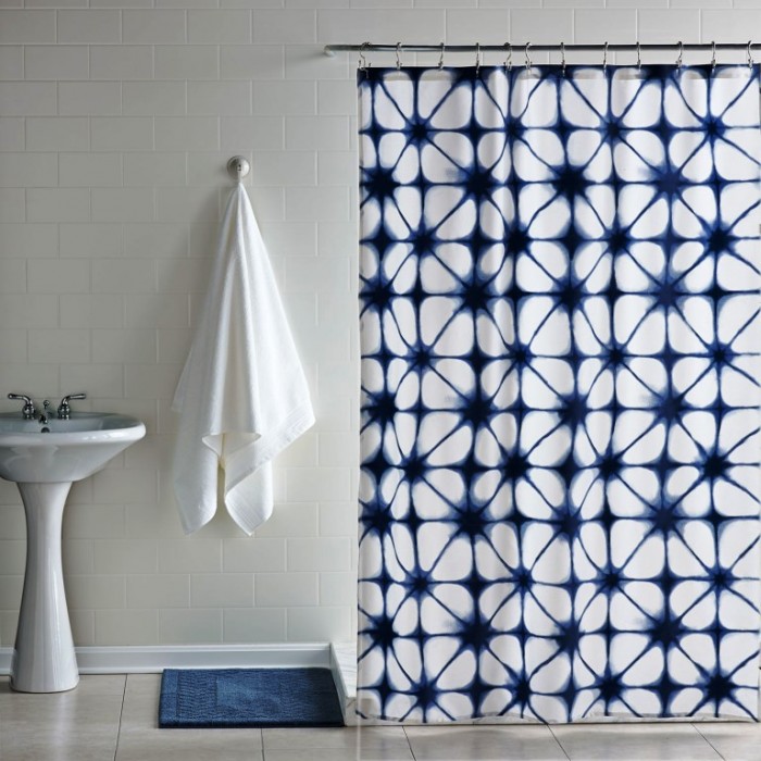 blue and white shower curtain