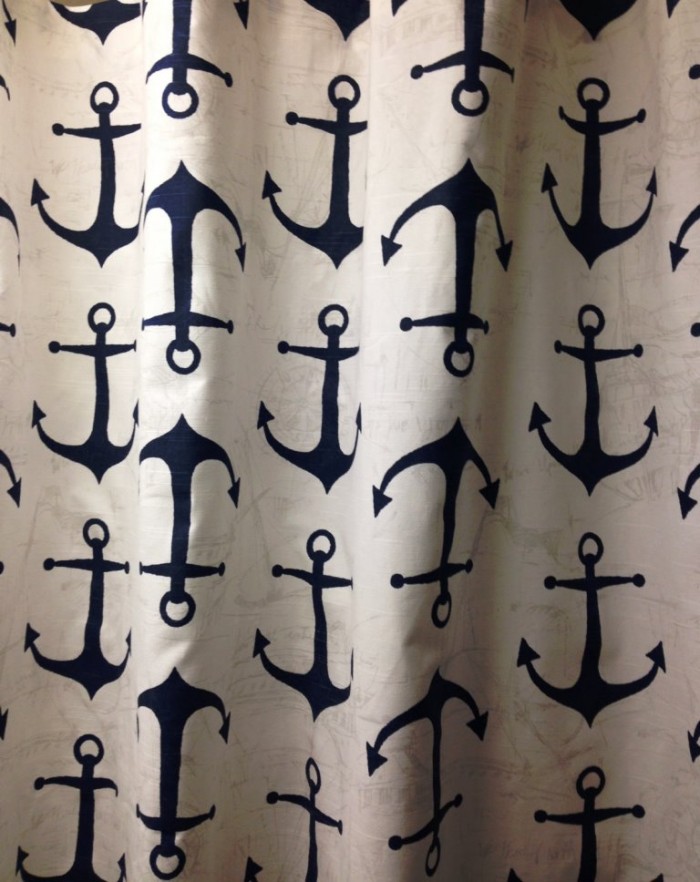Fancy Navy Blue Anchor Design Shower Curtain