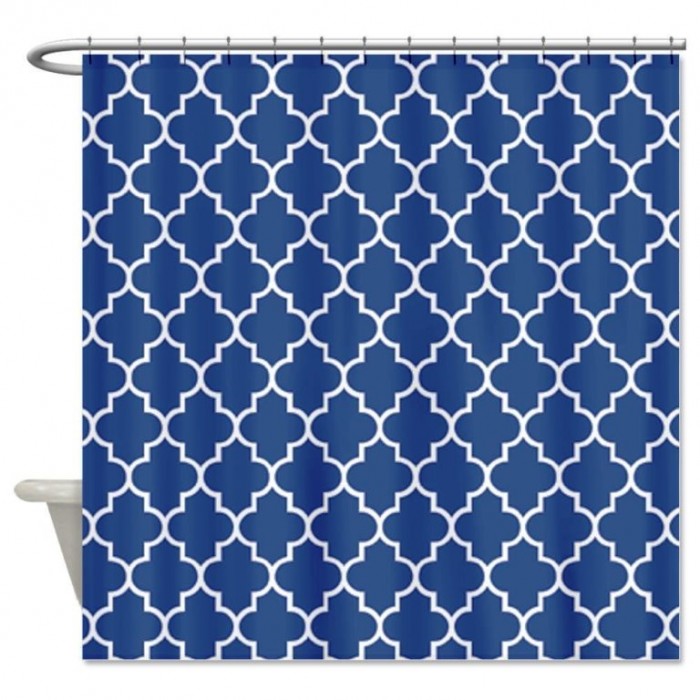 Navy Blue and White Patterned Shower Curtain
