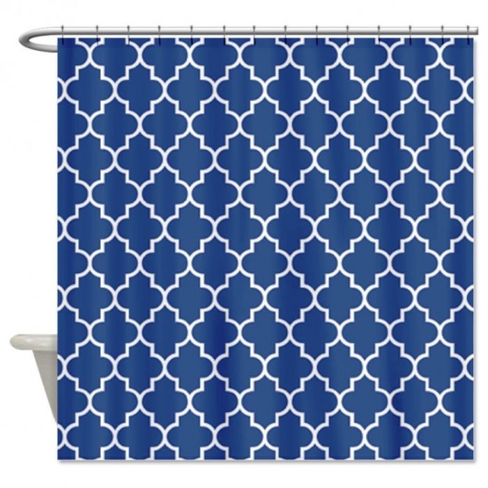 Navy Blue and White Patterned Shower Curtain Navy Blue and White Patterned Shower Curtain
