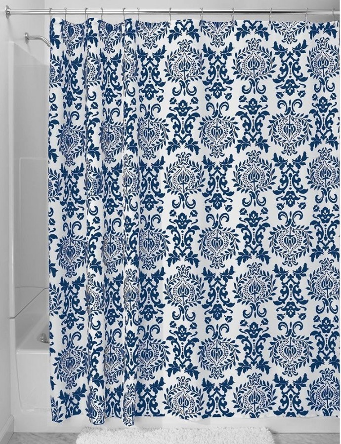 Outstanding White and Navy Blue Floral Patterned Shower Curtain Outstanding White and Navy Blue Floral Patterned Shower Curtain