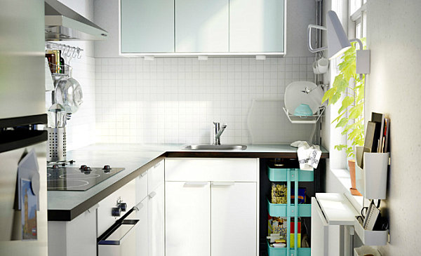White Scandinavian kitchen with colorful accents
