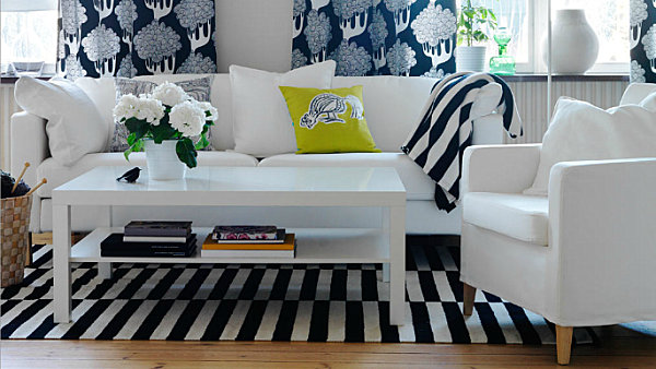 Patterned textiles in a modern living room