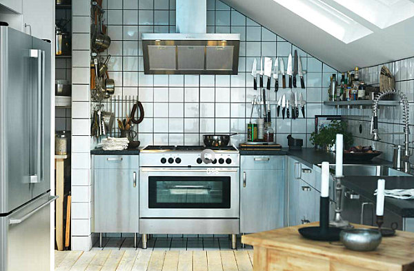 Scandinavian kitchen with metallic accents