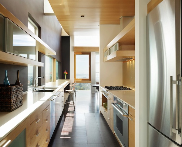 galley kitchen modern wood