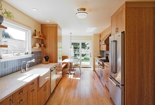 Galley-style kitchen with wooden furniture galley style kitchen