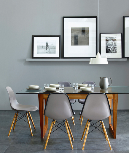 Gallery Style: Grey photo ledge in a grey dining room Grey photo ledge in a grey dining room