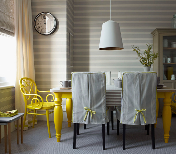 Grey and yellow dining room