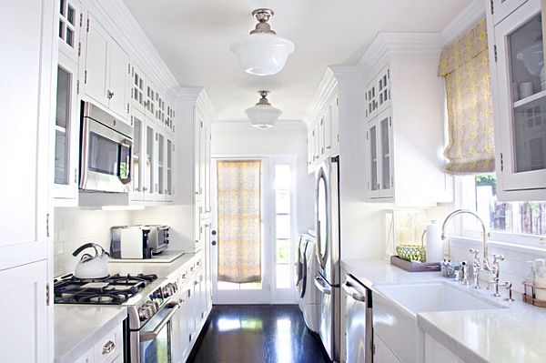 Traditional white themed galley kitchen