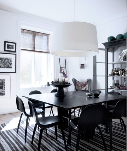 Accent Piece: White dining room with black decor White dining room with black decor