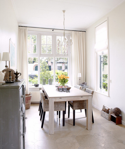 Bright on White: Light, open, airy dining room with a whitewashed farm table Light, open, airy dining room with a whitewashed farm table