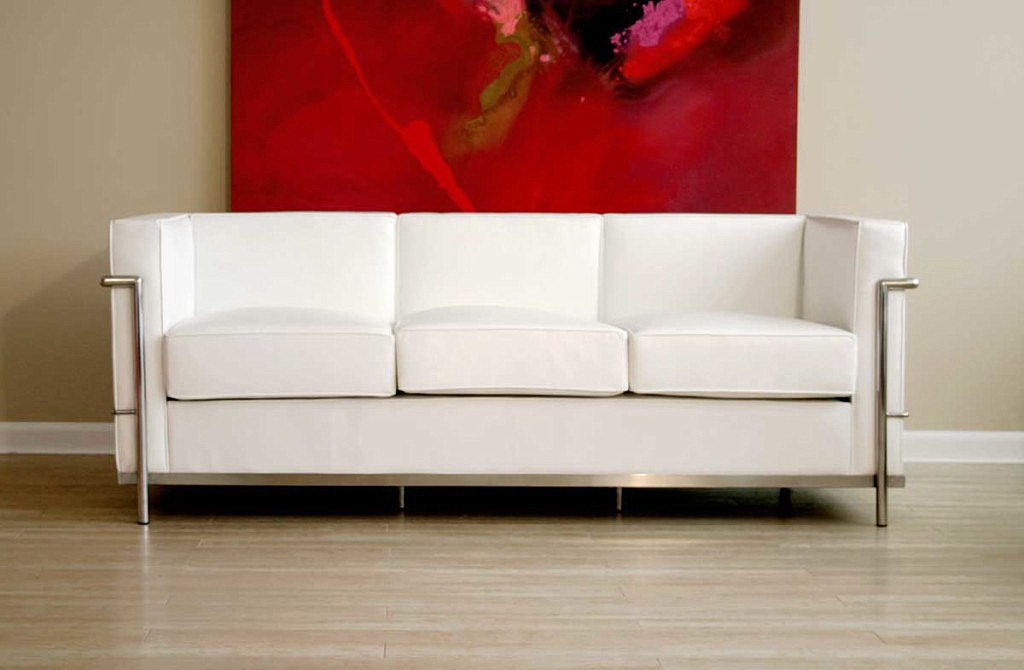 Cool White Sofas Design Red Abstract Wall Painting