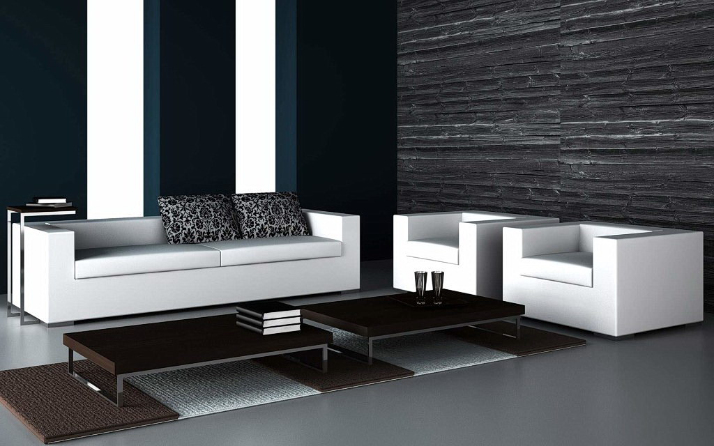 Contemporary Living Space Design White Sofas Chrome Leg Wooden Table