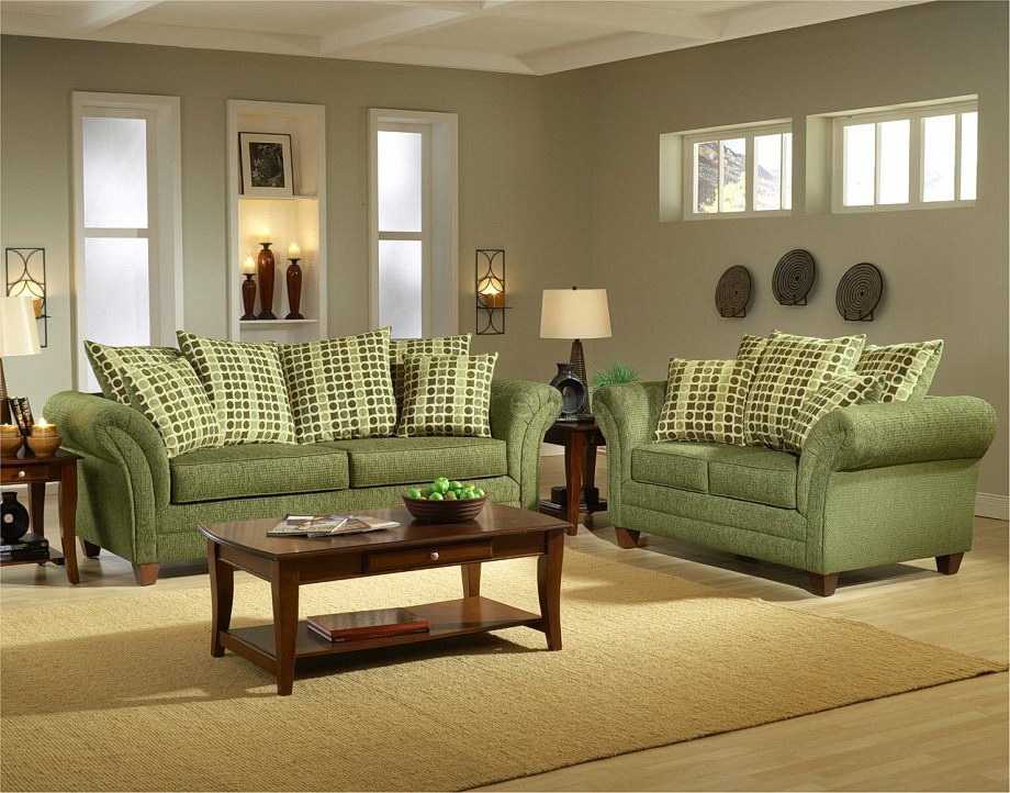 Fascinating Green Theme Living Room Decorating Ideas With Chic Dots Pattern