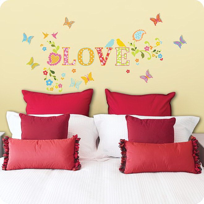 Bedroom Wall Sticker with love and butterflies make your dreams sweet