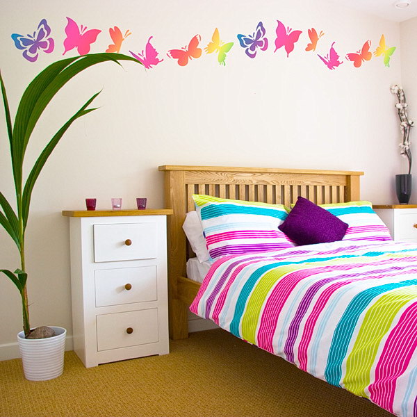 Colorfull bedroom can make your morning cool an smiling. And colorfull bedroom wall stickers may be a great addition element.
