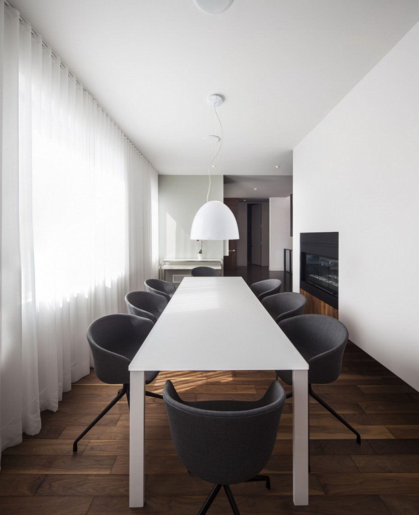 Best Design Wooden Floor White Table Black Kitchen Wall