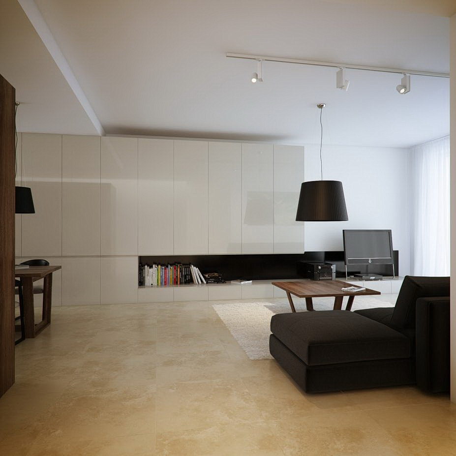 Contemporary White Cream Living Room Marble Floor Decor
