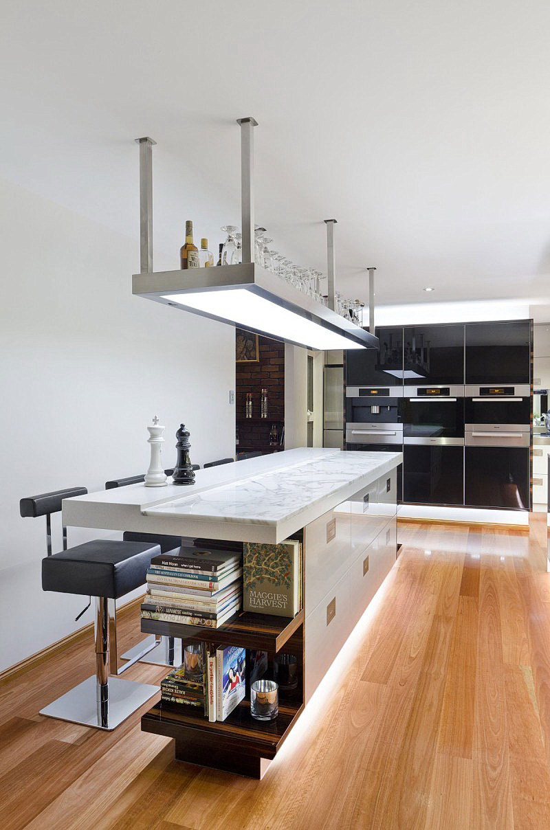 Wooden Bookshelf With White Kitchen Table Decor