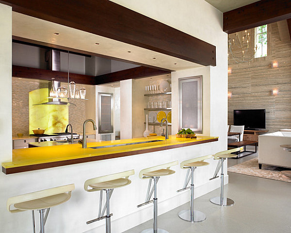 Colorful yellow kitchen bar designs