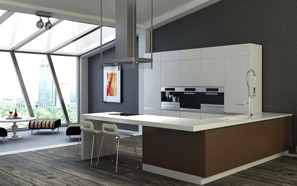 White bar in a modern kitchen White bar in a modern kitchen