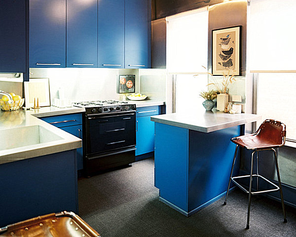 Bright blue kitchen bar for one Bright blue kitchen bar for one