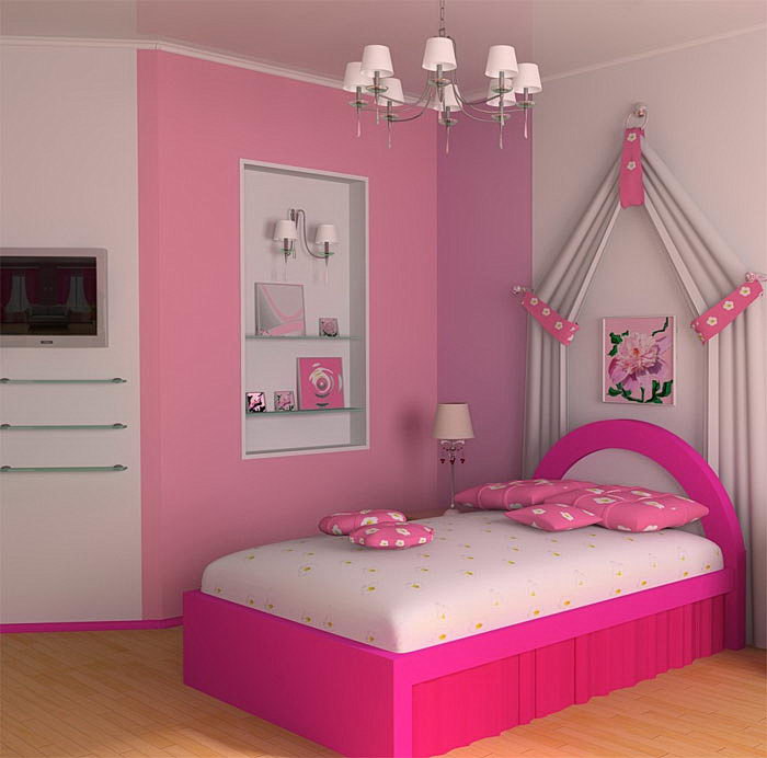 Kid Bedroom Design Idea with Bedroom Chandelier and with Pink Theme for Girl