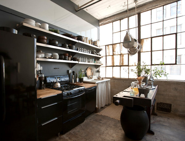Loft kitchen with open shelving Loft kitchen with open shelving