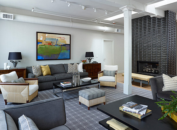 Modern glam loft living room 3 Urban Lofts With Unforgettable Style Modern glam loft living room 3 Urban Lofts With Unforgettable Style
