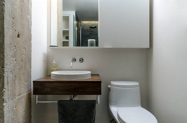 Sleek industrial loft bathroom