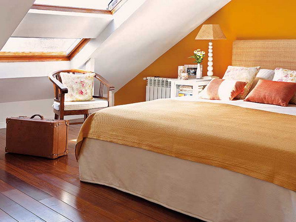 orange attic bedroom design