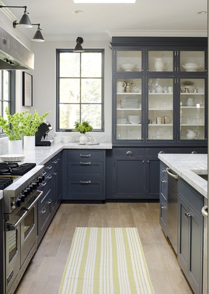 Kitchen:Outstanding Modern Grey Kitchen Design Ideas By Jeanne Rapone Wood Floor Marble Countertop White Grey Cabinet Kitchen Design Ideas Decor Furniture Modern Island Design Appliances 
